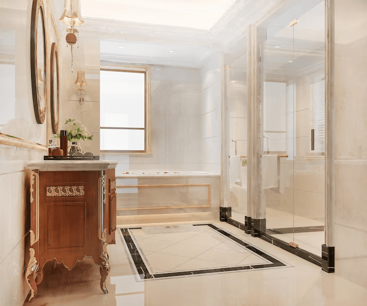 High end restroom tiling work